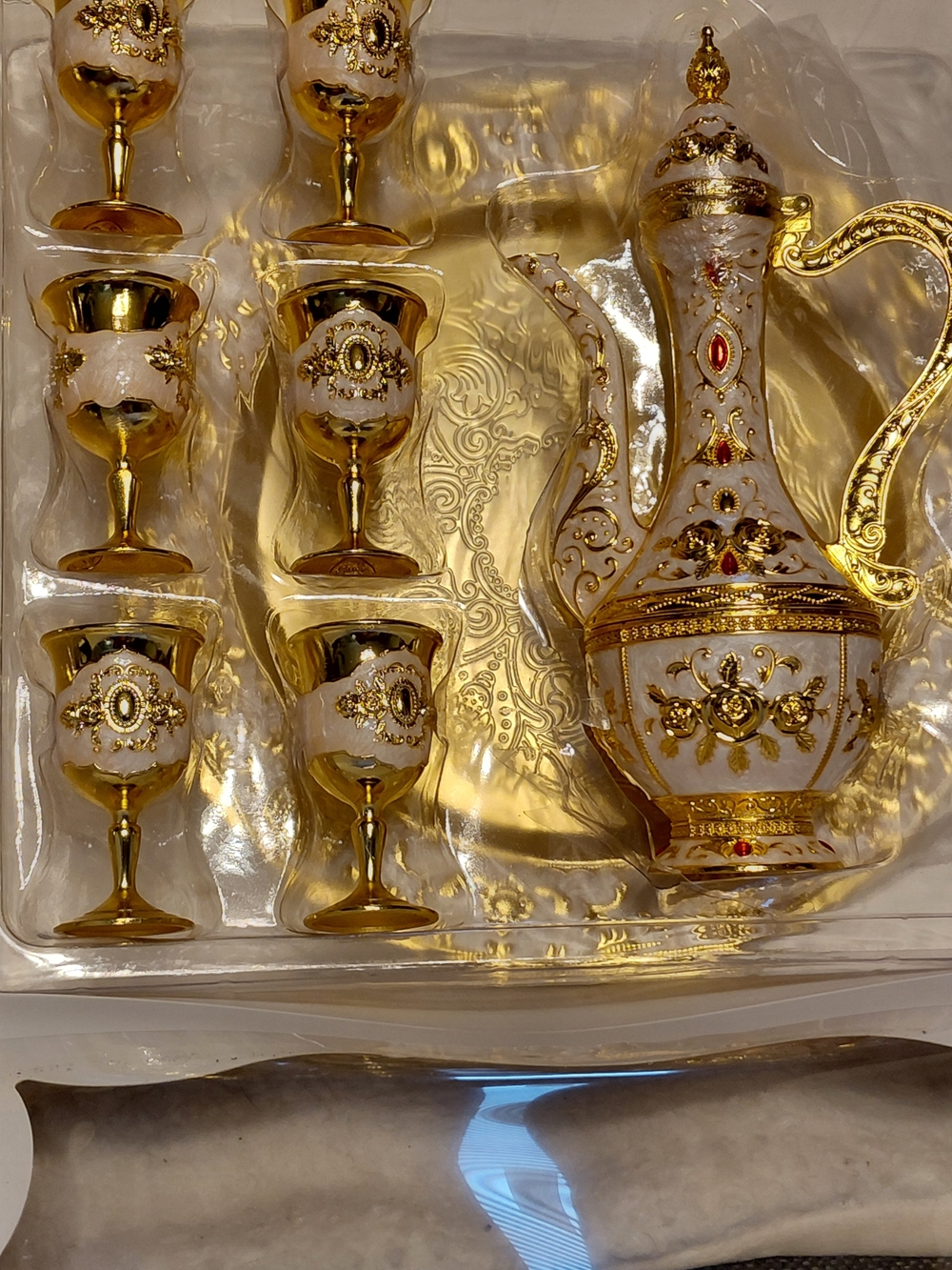 Ornate Gold and White Decorative Coffee Set - 7 Piece